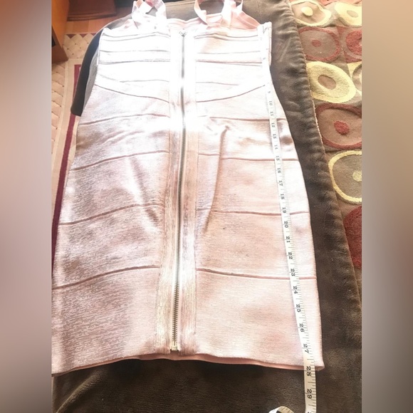JS Collections pink & silver bodycon midi dress with zipper in sz 4. Stretchy - Picture 9 of 13